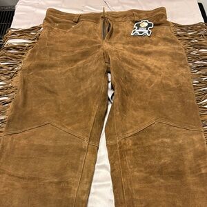Brown Suede Fringe Men's Pants